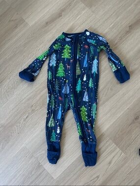 Little Sleepies Navy Blue Holiday Tree Footie Pajamas
